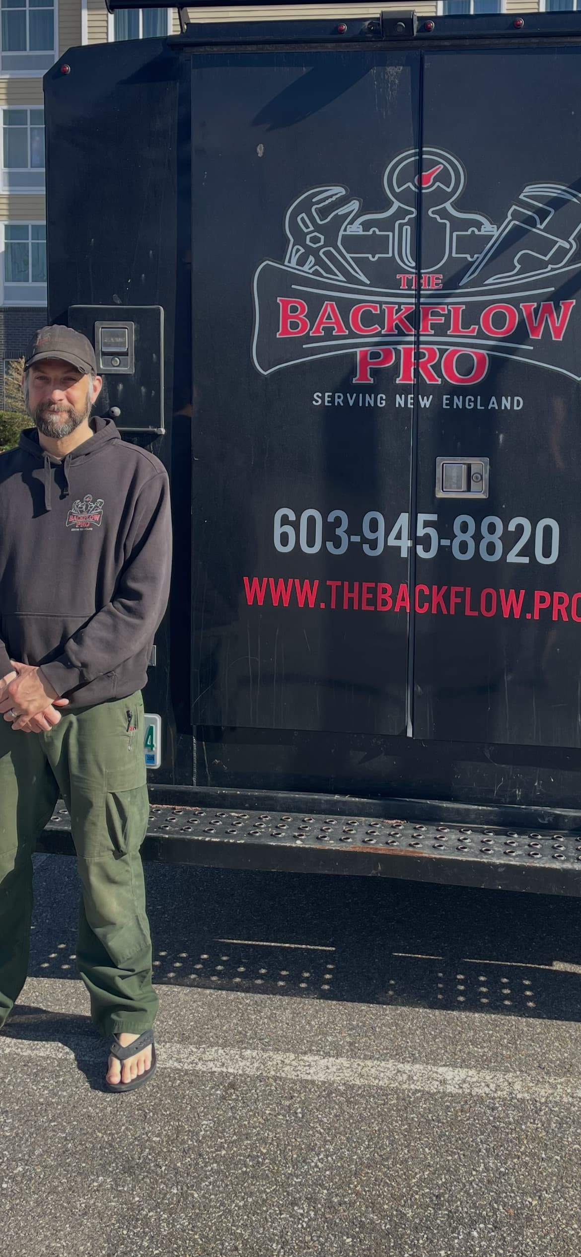 The Backflow Pro plumbing service vehicle serving New Boston and southern New Hampshire." 